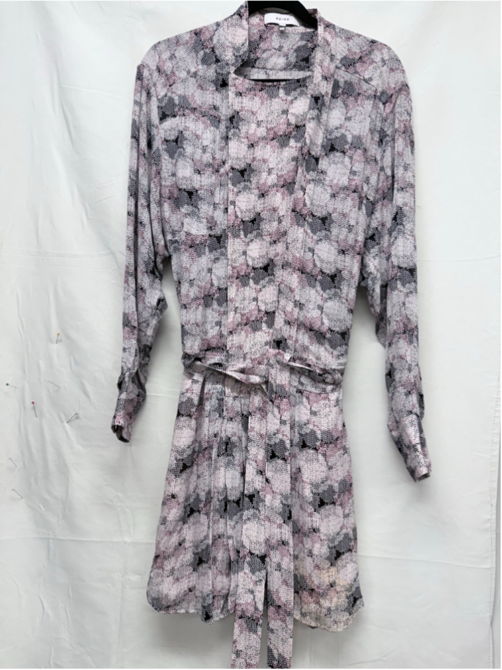 Women's Reiss Long Sleeve Dress Size 10 Pink Black dot Patterned
